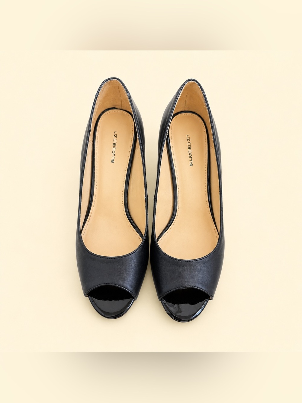 Liz Claiborne Classic Black Peep Toe Heels - Picture 2 of 4